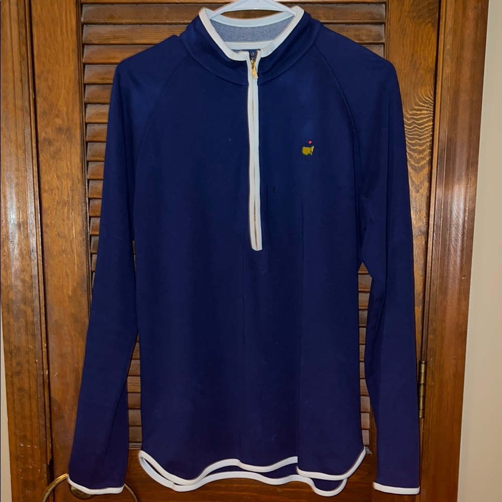 Fitted Blue and White Long Sleeve Polo Tee